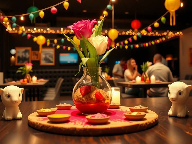 Animal Restaurant Holi event with colorful decorations and special thandai recipe