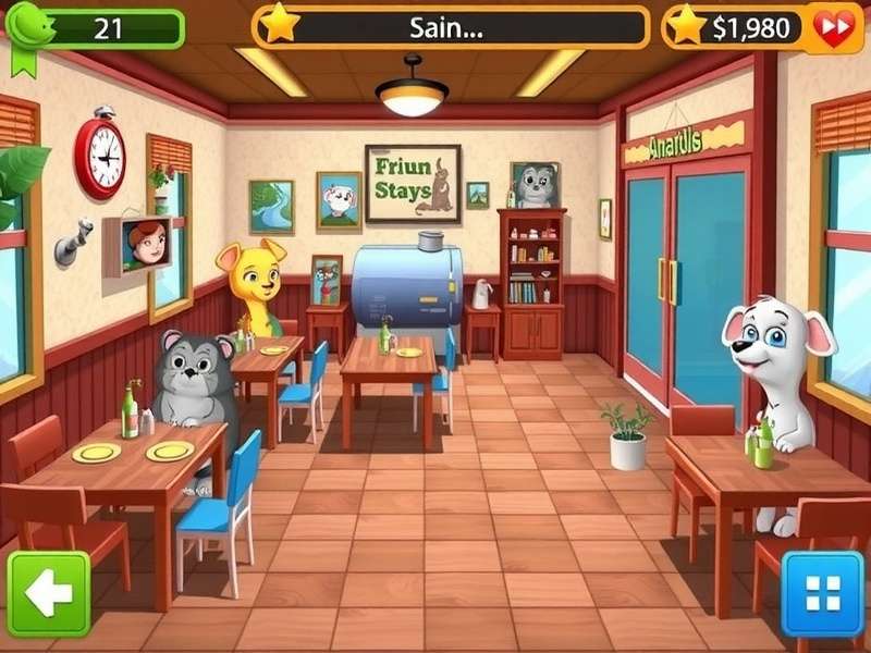 Animal Restaurant game screenshot featuring various animal customers and restaurant interior